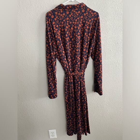 Eloquii Navy and Rust Long Sleeve Floral Button Front Shirt Dress Size 20 - Picture 5 of 6
